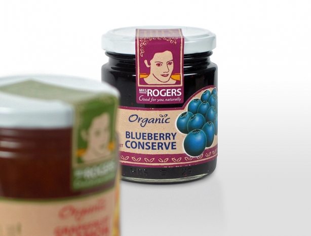 Mrs Rogers blueberry conserve packaging